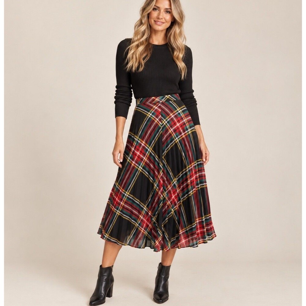J.Crew NWT Plaid Pleated Midi Skirt Womens M Tartan Holiday Fit Flare